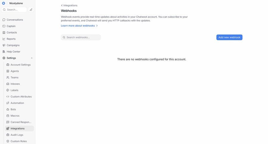 Chatwoot
			 api integrations ui page example