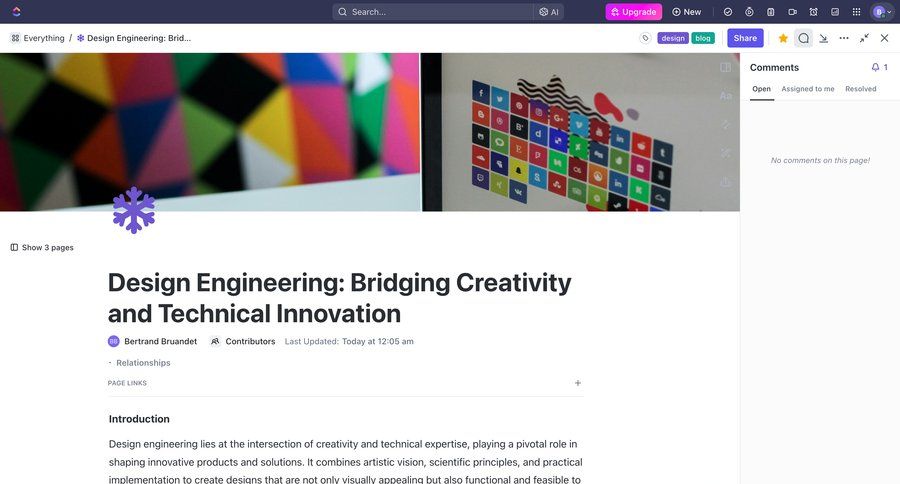 ClickUp
			detail page comments & reactions collaboration design document sharing content sharing sidebar detail view info view ui page example