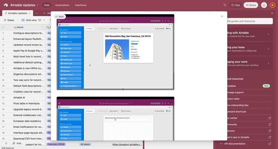 Airtable
			 content management grid drag and drop records data visualization integration real-time editing data grid ui page example