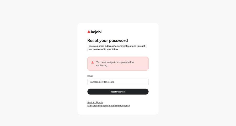 Kajabi
			 account management form user authentication authentication rounded corners security auth alert change password password update update email confirmation signup confirmation ui page example