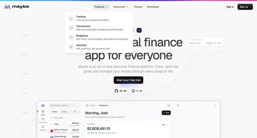 Maybe Finance
				landing page ui page example