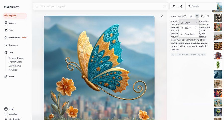 Midjourney
			 modal screen artificial intelligence sidebar menu download ui page example