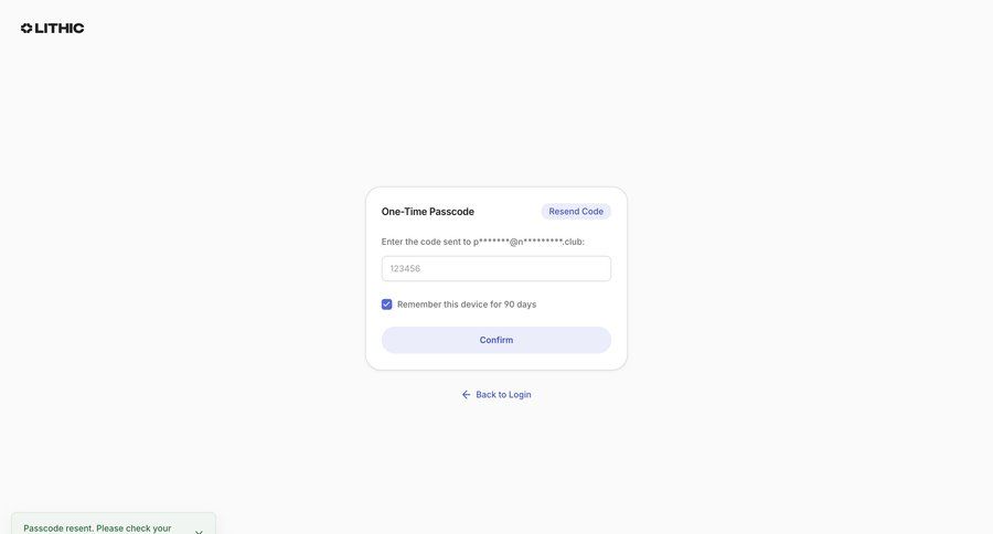 Lithic
			signin verification security settings toast notification email verification ui page example