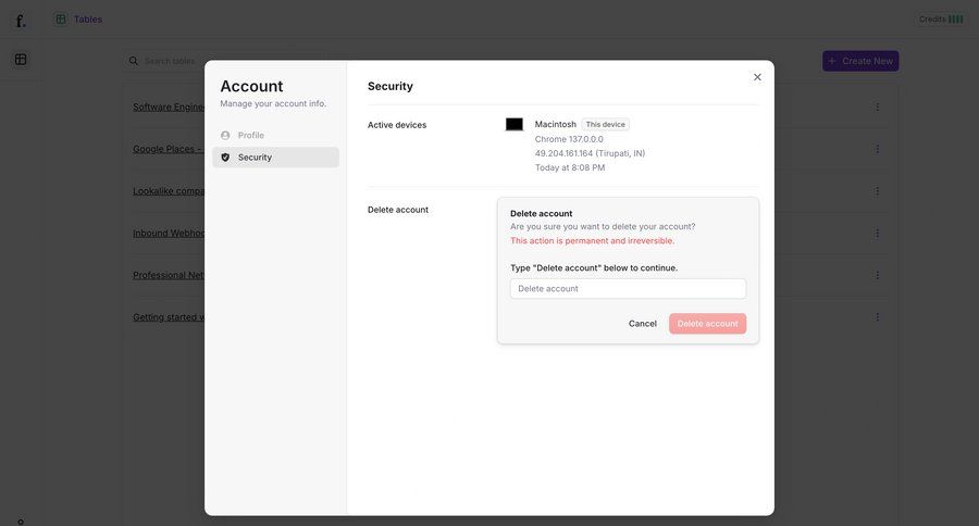 Freckle
			 configuration settings account management grid form confirmation account security account settings account deletion sidebar data privacy ui page example
