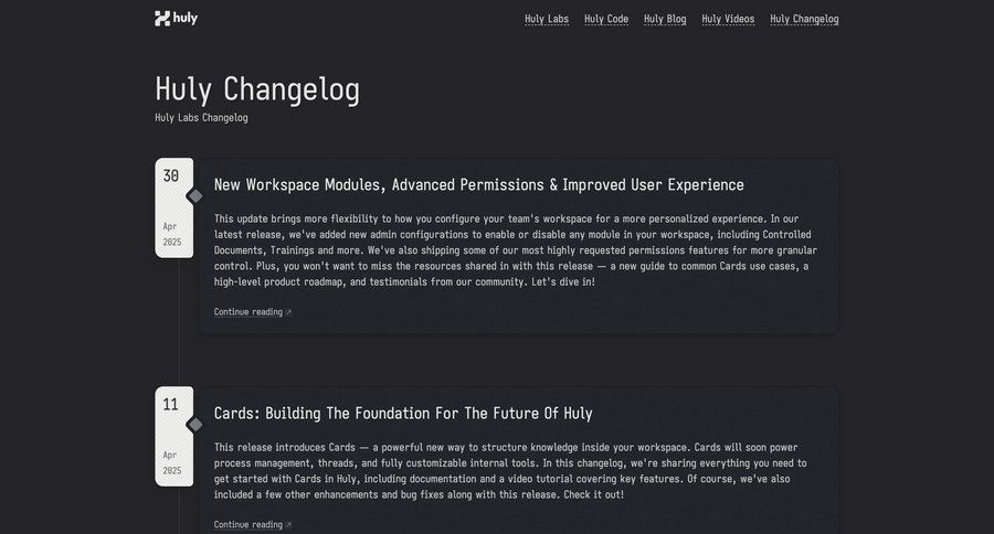 Huly
				changelog ui page example