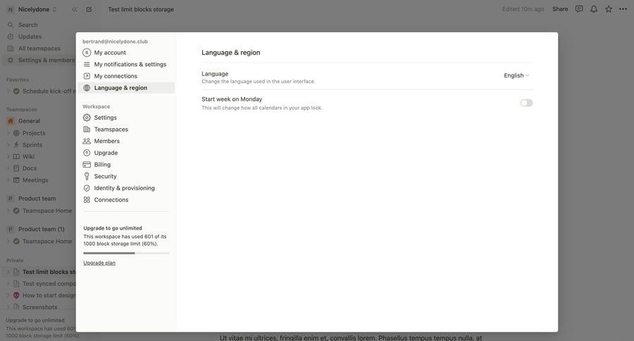 Notion
			modal & popover language settings modal screen collaboration settings sidebar navigation workspace settings sidebar localization ui page example