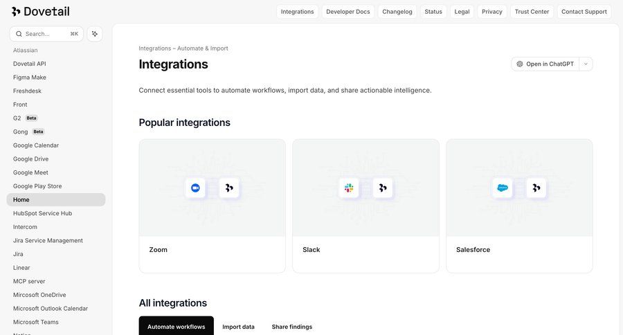 Dovetail
			 workflow automation ui page example