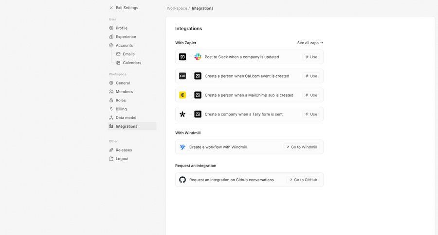 Twenty
			 configuration settings integration management sidebar ui page example