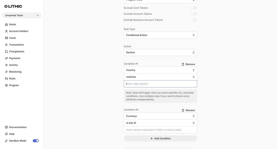 Lithic
			 conditional logic ui page example