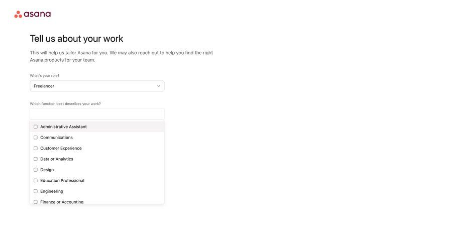 Asana
				onboarding page example