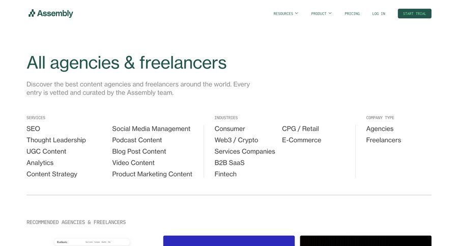 Assembly
			 lists case studies media assets ui page example