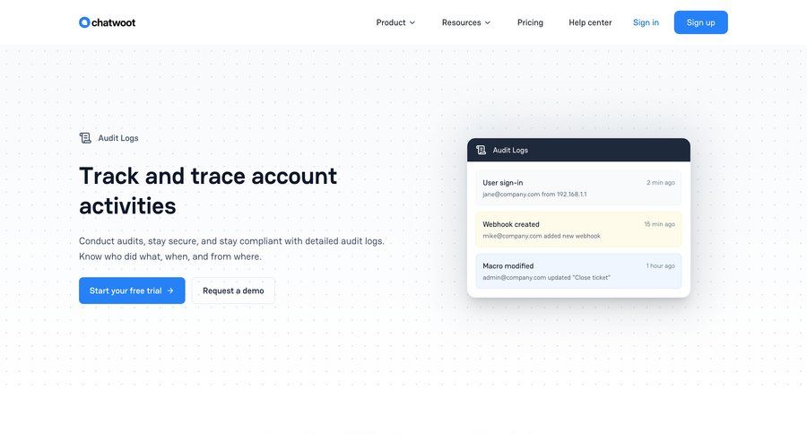 Chatwoot
			 security compliance ui page example