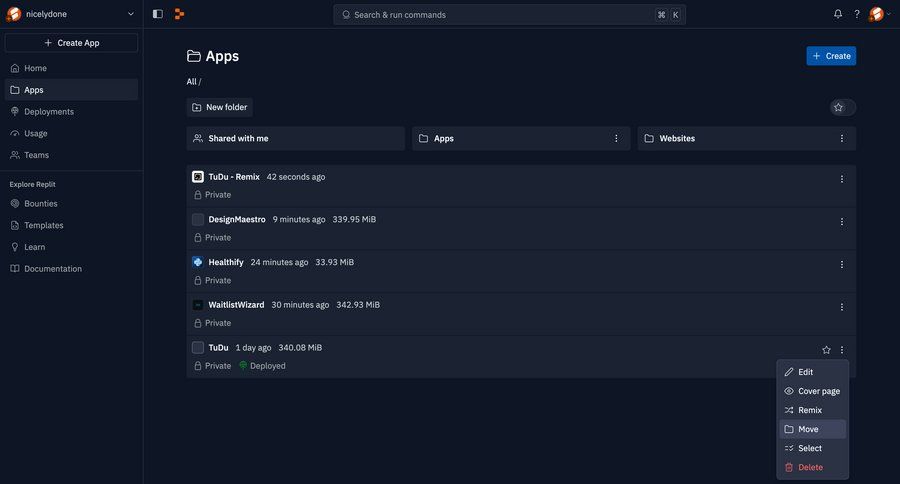 Replit
			 sidebar navigation project management grid file management file organization sidebar lists menu ui page example