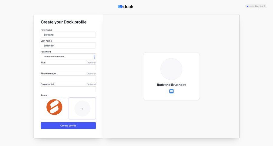 Dock
			 account creation avatar upload ui page example