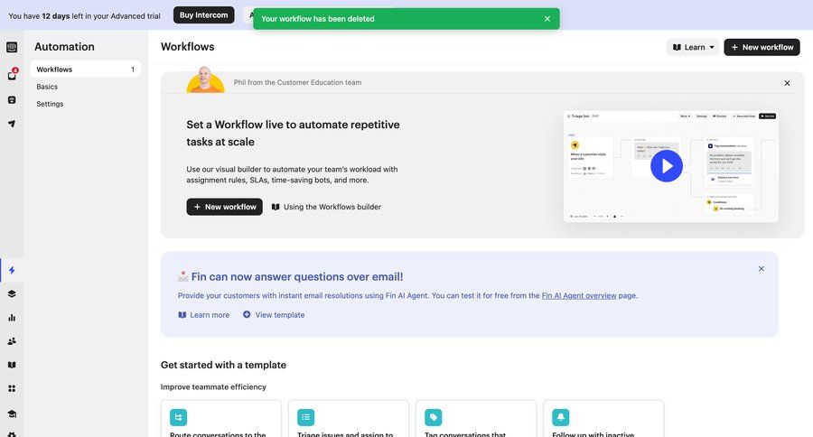 Intercom
			 configuration sidebar navigation workflow automation workflow management template library workflow builder workflow screen template selection content blocks free templates sidebar alert setup modern crm dashboard bot builder toast notification ui page example