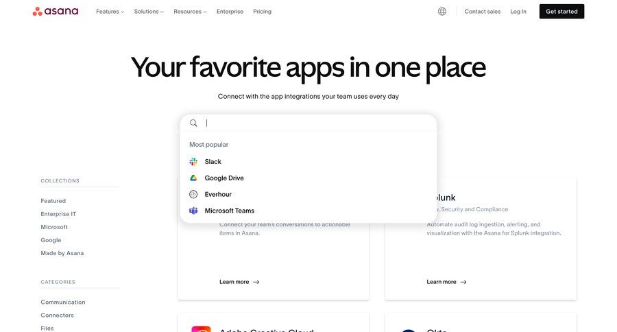 Asana
			 audit log research search bar enterprise search menu ui page example