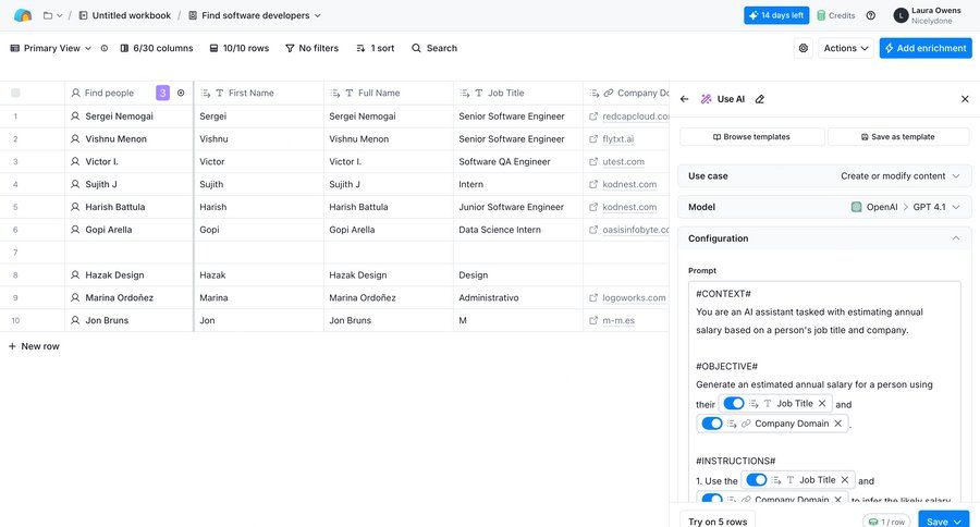 Clay
			 data management artificial intelligence grid data analysis ai assistance data entry table ui page example