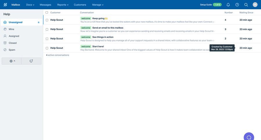 Help Scout
			 team collaboration customer communication inbox management inbox sidebar customer support chat ui page example