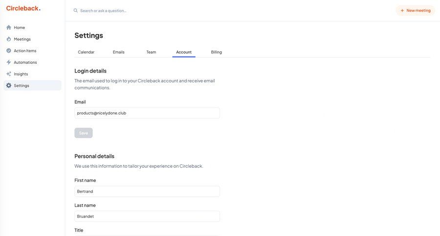 Circleback
			 settings account management form profile settings account settings save changes ui page example