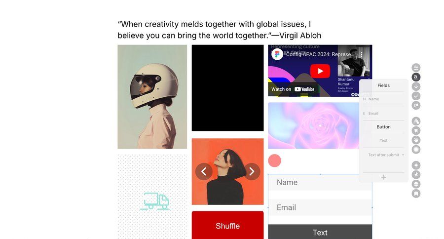Readymag
			 content management grid form design modal interaction form building video editor ui page example