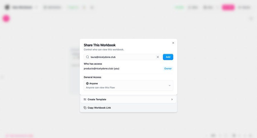 Gumloop
			 share modal access control document sharing workflow editor ui page example