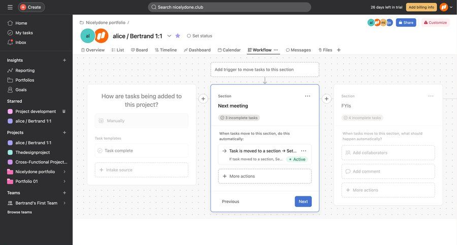 Asana
			 task management configuration sidebar navigation project management workflow automation workflow automation project organization workflow configuration workflow screen sidebar alert setup menu modern ui page example