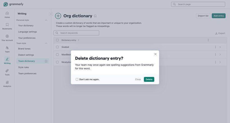 Grammarly
			 list management ui page example