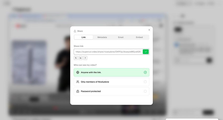 Supercut
			 share modal privacy settings sharing ui page example