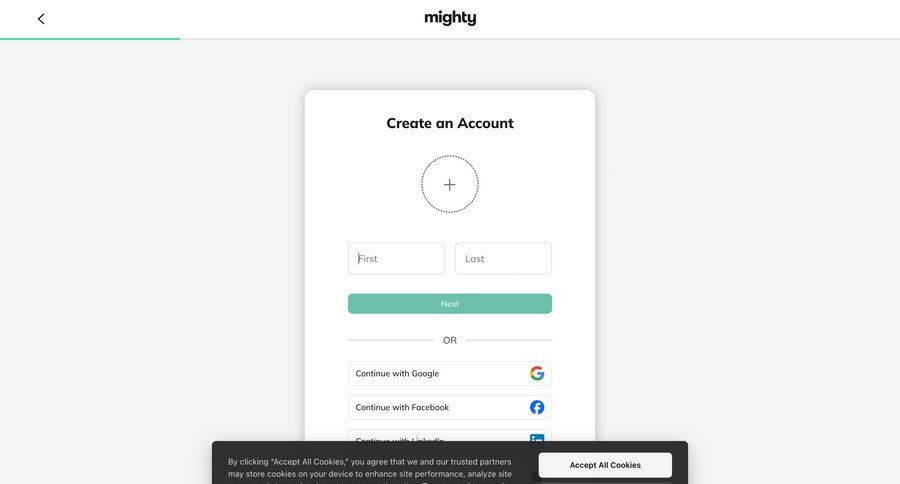Mighty
				signup ui page example