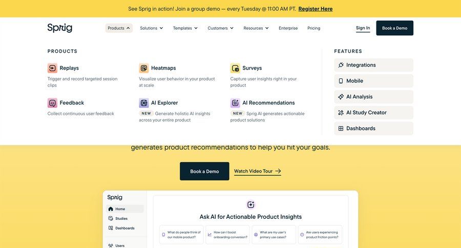 Sprig
			 call to action insight homepage home page ui page example