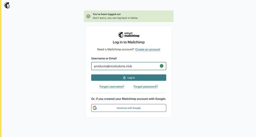 Mailchimp
			 authentication ui page example
