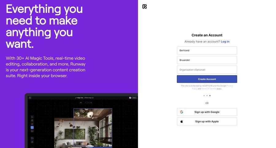 Runway
				signup page example