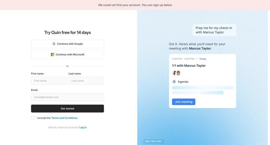 Quin
				signup ui page example