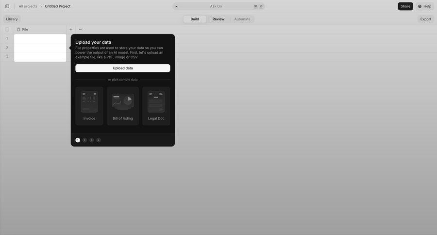 V7
			 modal screen data management artificial intelligence grid file upload file upload modal tutorial guide data import guided tour ui page example