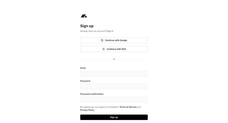 Campsite
			 auth signup create new account register email confirmation signup confirmation ui page example