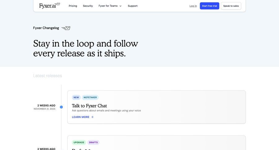 Fyxer
				changelog ui page example