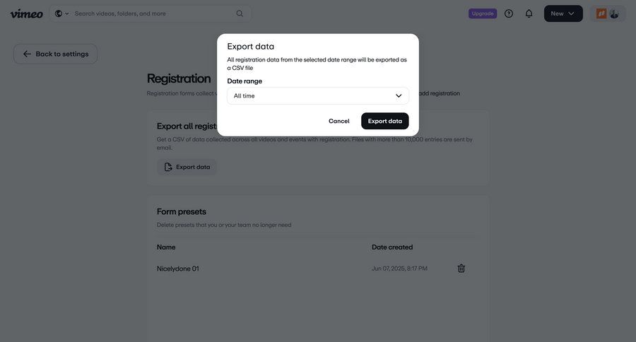 Vimeo
				settings ui page example