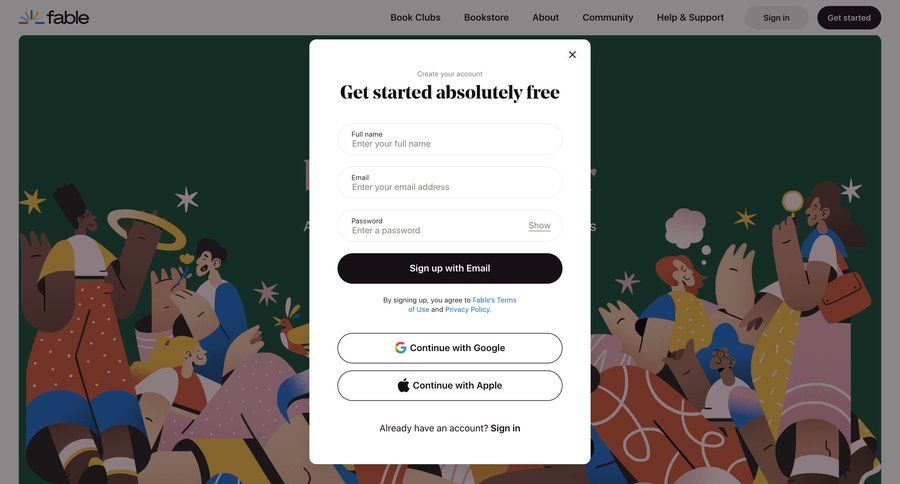 Fable
				signup page example