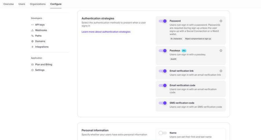 Clerk
			 configuration settings sidebar navigation user management account settings authentication navigating settings dashboard notification email verification sidebar security user profile user profile page modern toast notification ui page example
