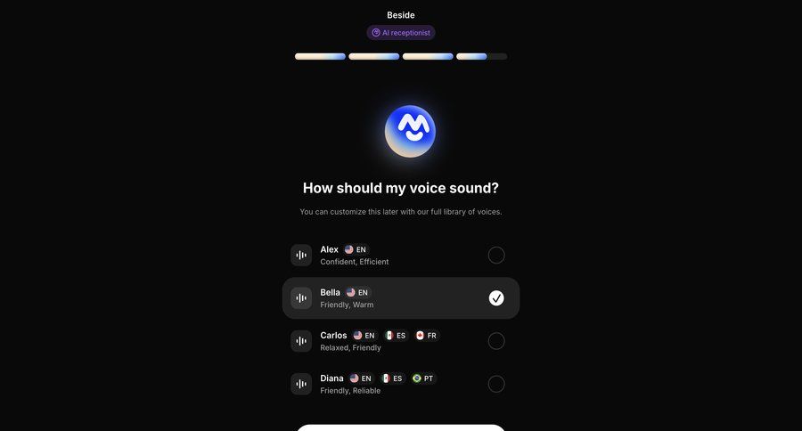 Beside
				onboarding ui page example