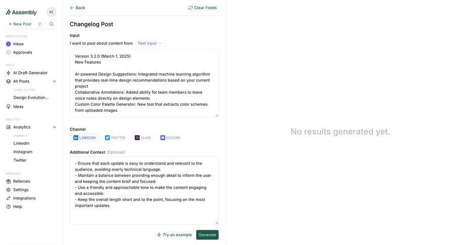 Assembly
			 form editor wysiwyg color palette sidebar create changelog update real-time editing suggestion analytics ui page example