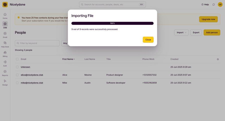 Outseta
			 data management onboarding progress indicator import data sidebar data import import file progress bar table ui page example
