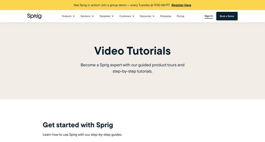 Sprig
			 tutorial setup on boarding experts guided tour ui page example
