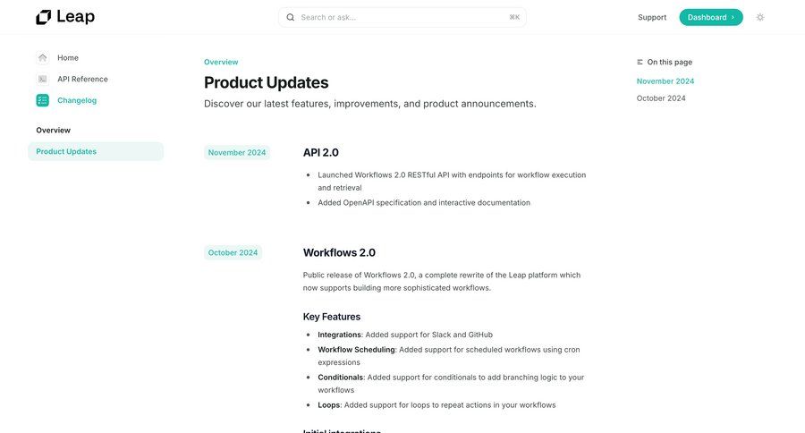 Leap
			changelog conditional logic product update announcement changelog update ui page example