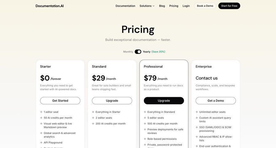 Documentation.AI
				plans & pricing ui page example