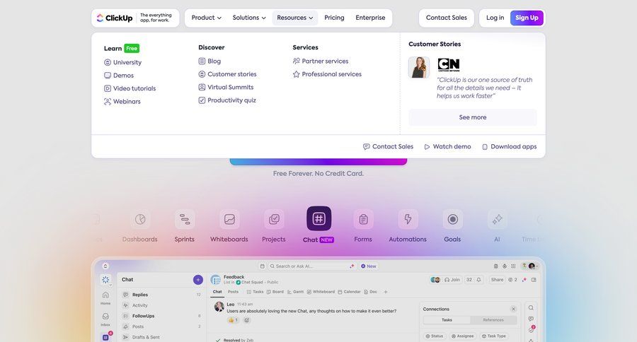 ClickUp
			 homepage home page customer stories enterprise ui page example