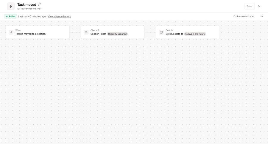 Asana
			 task management configuration project management workflow automation workflow builder drag and drop workflow configuration automation setup workflow steps ui page example