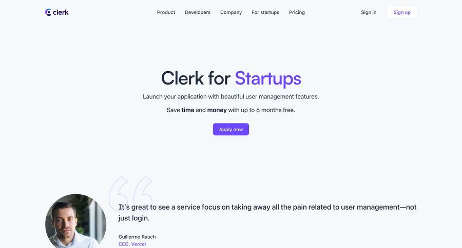 Clerk
			startup & non-profit program features management ui page example