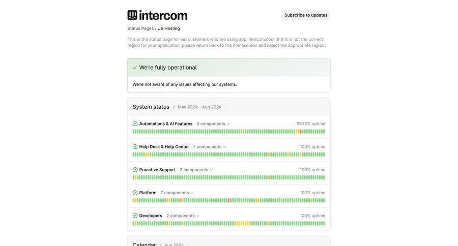 Intercom
				system status ui page example