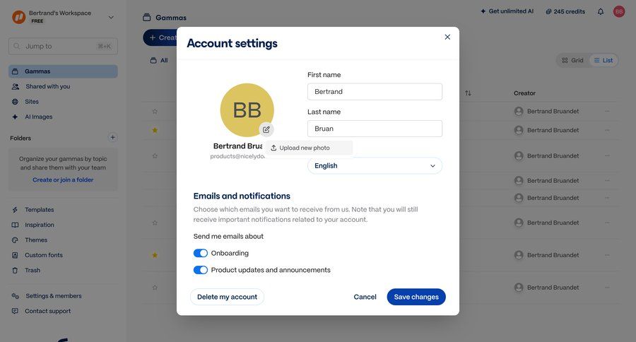 Gamma
			 settings account management form account setup user settings account settings account deletion profile management user profile ui page example